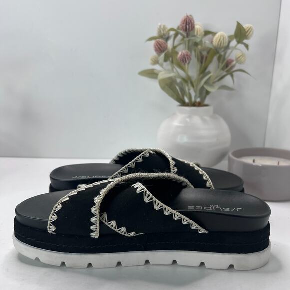 J/Slides Boo Platform Slides Sandals Black Criss Cross Strap Women's 8M - Picture 6 of 9